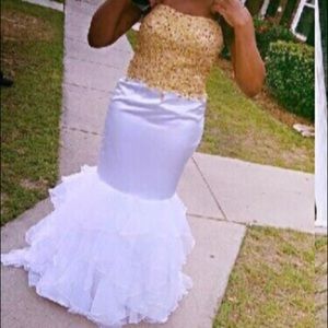 White & Gold Prom Dress